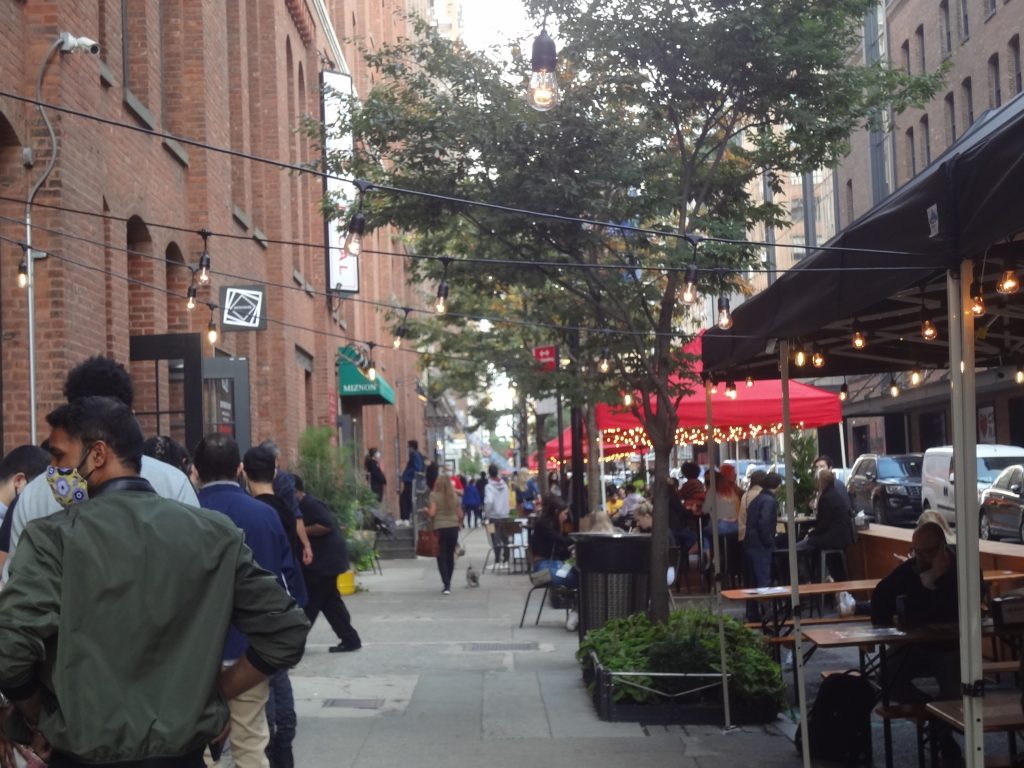 An outside view of Chelsea Market, which has been moved outdoors during the pandemic; © Manic Metallic 2020