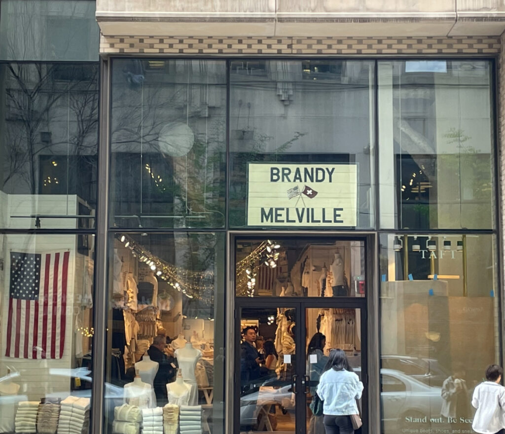 A Brandy Melville store, located in Philadelphia's Rittenhouse Square neighborhood; © 2024 Manic Metallic