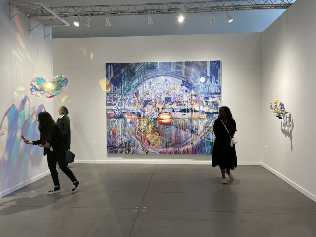 (l-r) Works from artists Tomás Saraceno, Sarah Sze, and Nathalie Djurberg/Hans Berg, represented by Tanya Bonakdar Gallery; photo © 2025 Manic Metallic