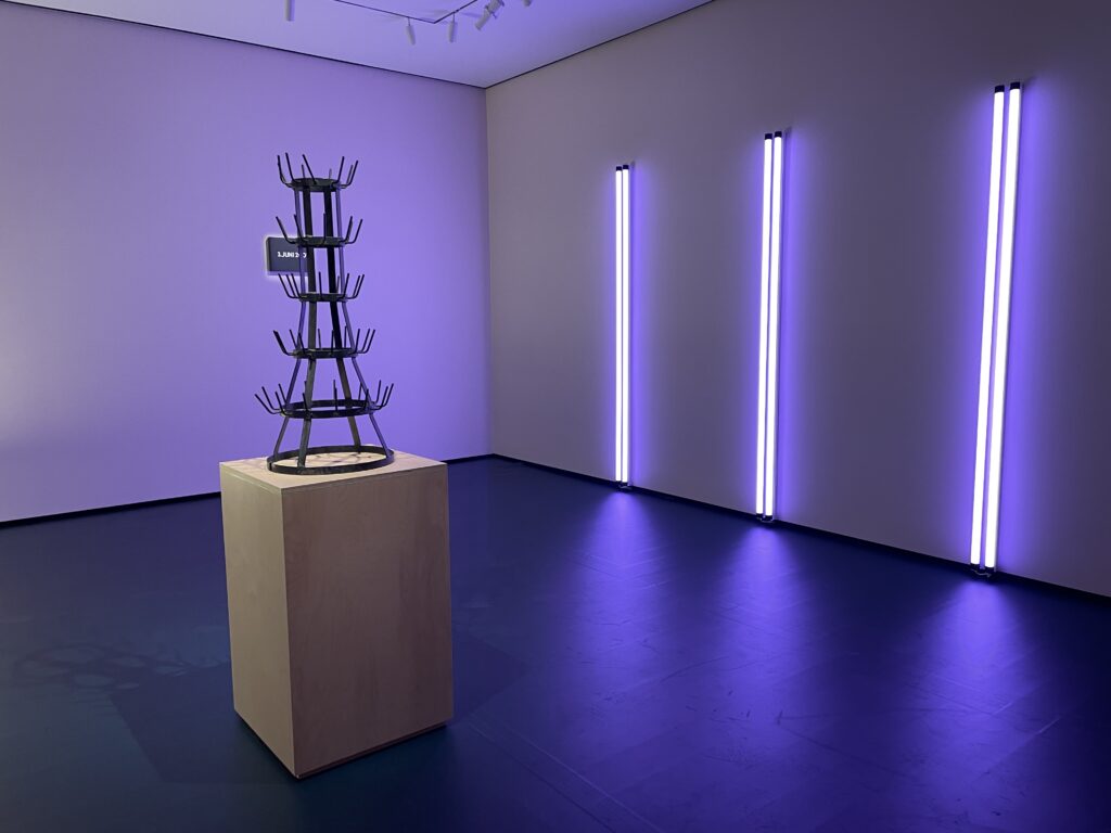 (l-r) Noah Davis, “Imitation of Marcel Duchamp”, 2013; Noah Davis, "Imitation of Dan Flavin”, 2013; photo © 2026 Manic Metallic