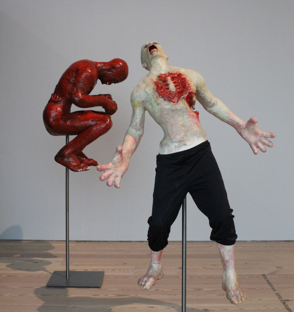 (l-r) Isabelle Frances McGuire — “Satan in America and Other Invisible Evils: Experiments in Public Sculpture (Demon, Crouch)”, 2026; Isabelle Frances McGuire — “Satan in America and Other Invisible Evils: Experiments in Public Sculpture (Demon, Splay)”, 2026; photo © 2026 Manic Metallic 