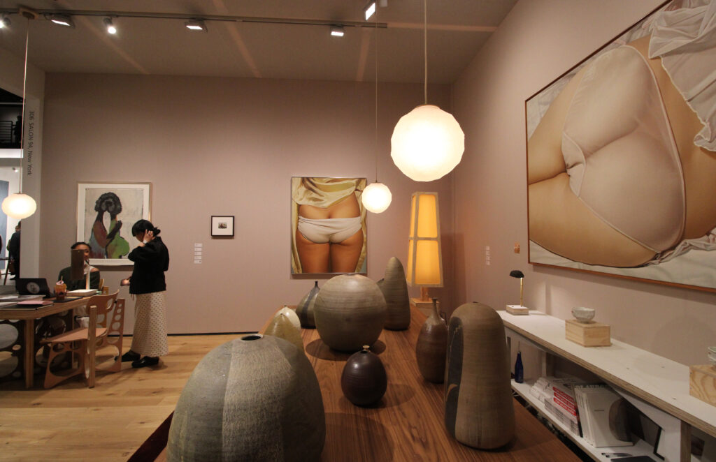 A snapshot of Salon 94’s booth at TEFAF New York 2026; photo: Benjamin Imhoff for Manic Metallic